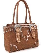 Load image into Gallery viewer, Brown buckle purse with tooled accent Montana west