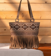 Load image into Gallery viewer, Kahki brown embroidered Aztec fringe purse