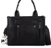 Load image into Gallery viewer, Black & White Cowprint Wrangler Tote