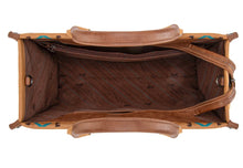 Load image into Gallery viewer, Brown & teal large retro Aztec tote