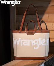 Load image into Gallery viewer, Beige & saddle brown Wrangler logo tote bag