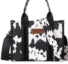 Load image into Gallery viewer, Black & White Cowprint Wrangler Tote