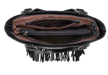 Load image into Gallery viewer, Black embroidered aztec fringe purse