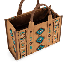 Load image into Gallery viewer, Brown & teal large retro Aztec tote