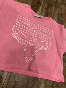 Bubble gum pink with white steer-head boot-stitch t-shirt