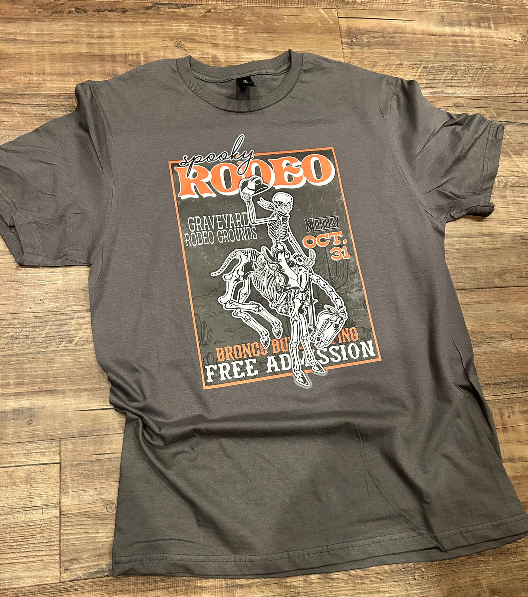 Dark grey Halloween bucking horse rodeo t-shirt