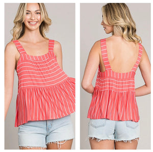 Coral & White stripe tank top