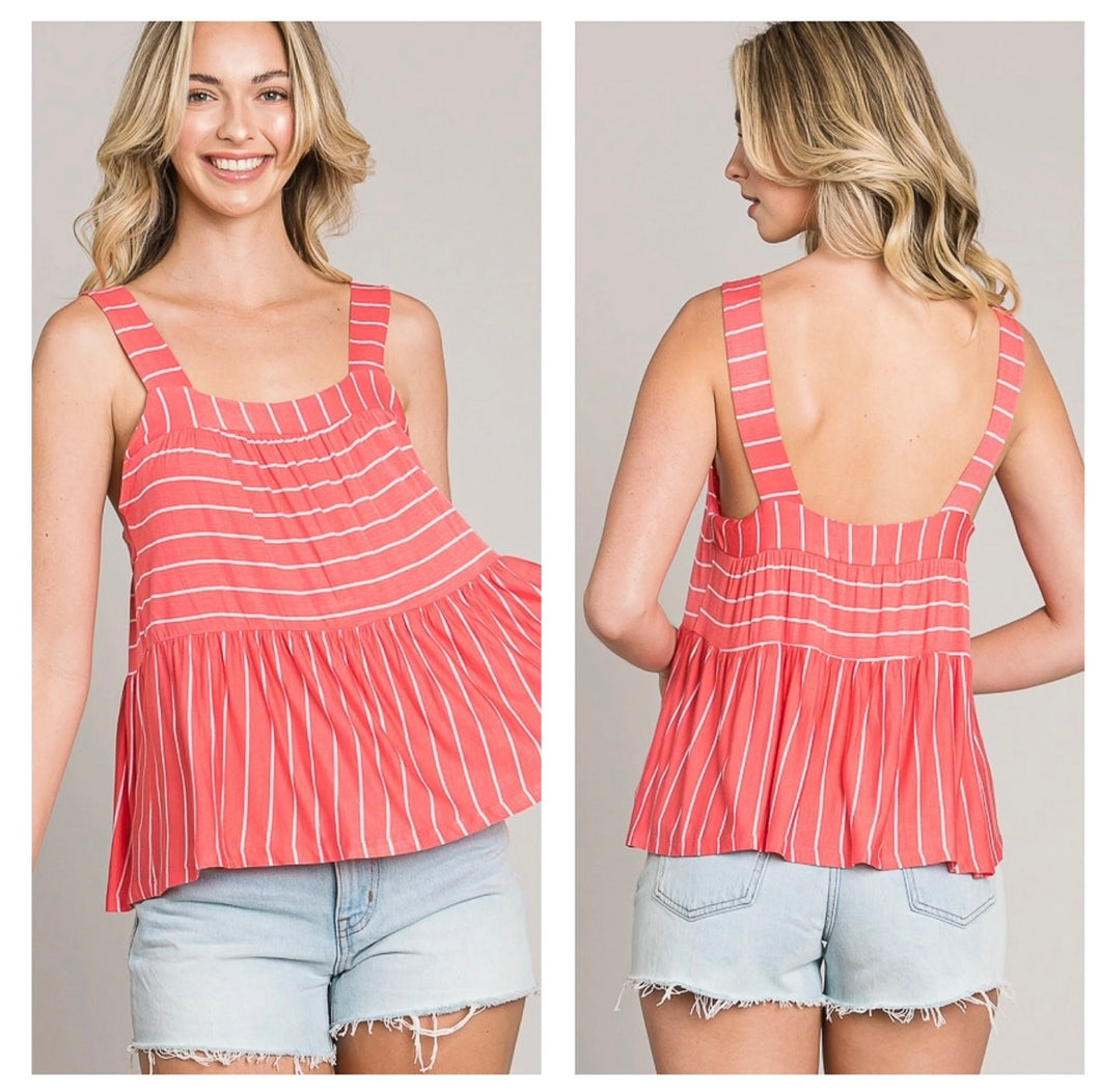 Coral & White stripe tank top