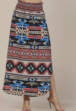 Load image into Gallery viewer, Black, burnt red, taupe &amp; blue Aztec western skirt
