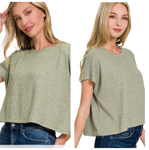 Olive green & ivory heathered short sleeve top