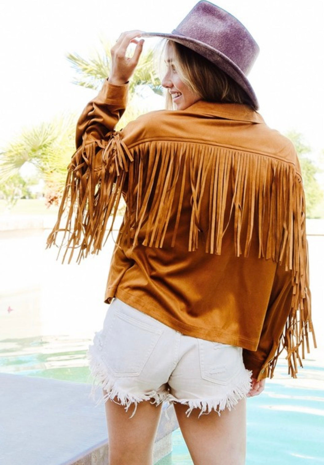 Saddle brown fringe suede western jacket