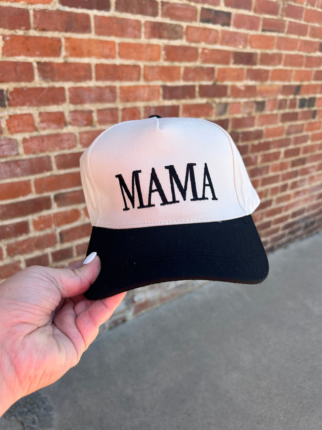 Ivory & Black Mama embroidered hat