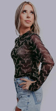 Load image into Gallery viewer, Black &amp; mocha steer head mesh long sleeve top
