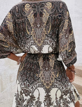 Load image into Gallery viewer, Cream, mocha &amp; black paisley dress
