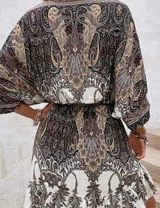 Cream, mocha & black paisley dress