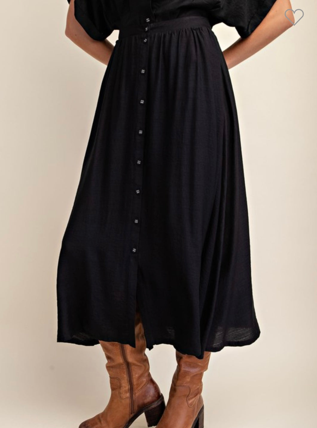 Black linen flowy maxi skirt with button accent