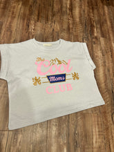 Load image into Gallery viewer, Light grey “Cool Moms Club” beer logo t-shirt
