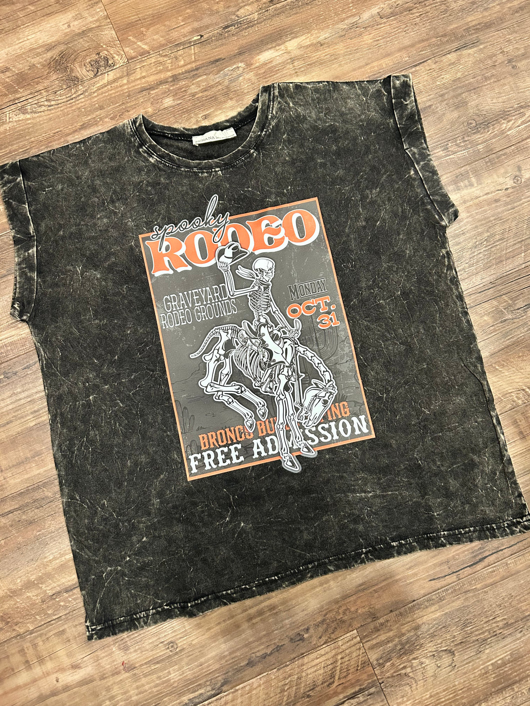 Halloween Rodeo bucking horse black acid wash short sleeve t-shirt