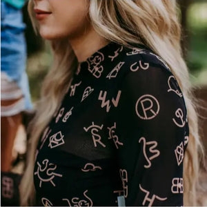 Black with mocha brand mesh top