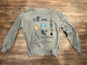Light grey acid wash yeehaw disco western collage crewneck