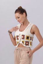 Load image into Gallery viewer, Cream &amp; fall colored crotchet vest with tie front
