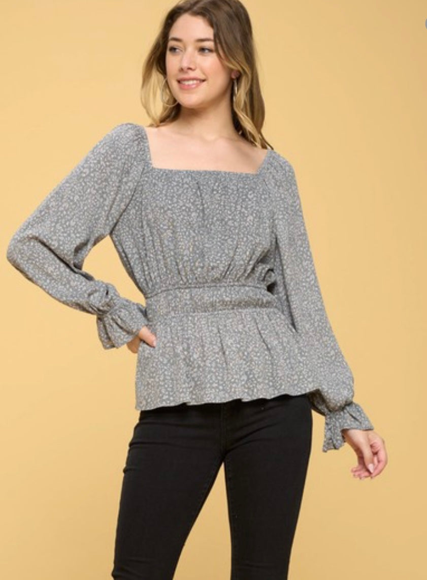 Grey & ivory floral long sleeve top