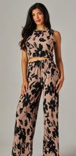 Load image into Gallery viewer, Mocha &amp; Black floral ribbed 2pc tank &amp; pant set
