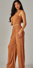 Load image into Gallery viewer, Saddle Brown Crinkled vest &amp; palazzo 2pc set
