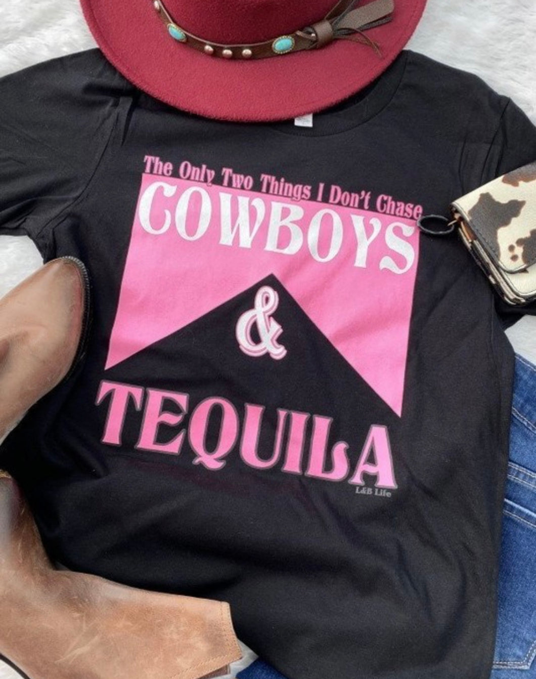 Black with neon pink cowboys & tequila t-shirt