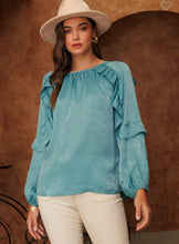 Load image into Gallery viewer, Mineral Blue satin long sleeve top
