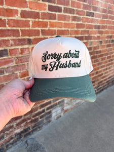 Ivory & Olive Green Sorry about my husband embroidered hat