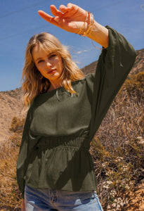 Dark olive green long sleeve top