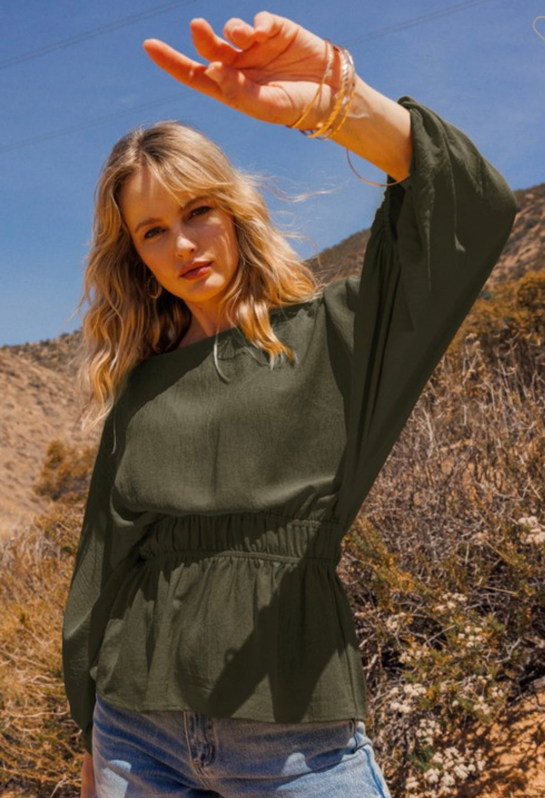 Dark olive green long sleeve top