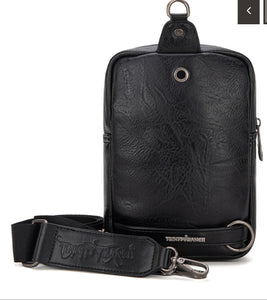 Black & white tooled cowhide sling Trinity Ranch