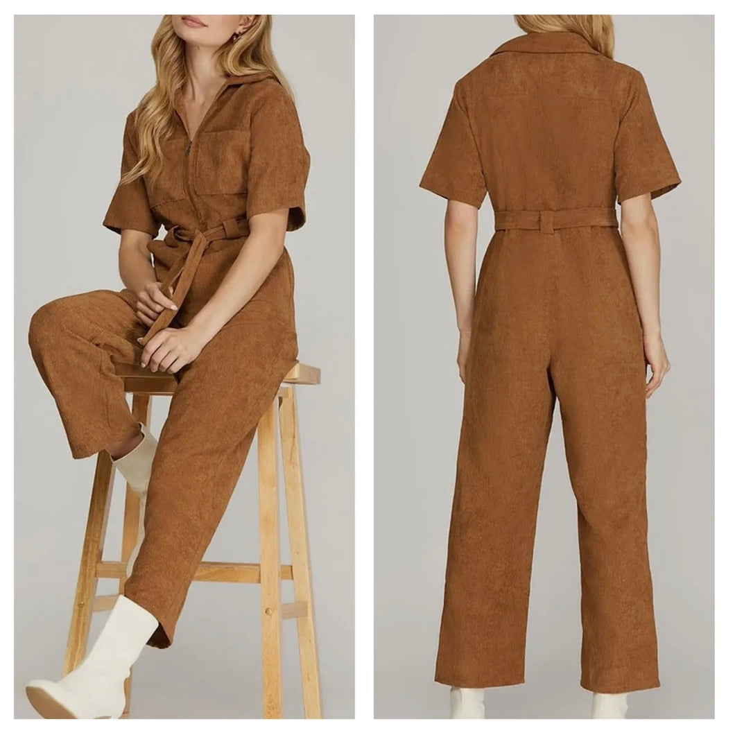 Saddle brown corduroy overalls