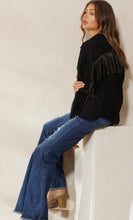 Load image into Gallery viewer, Black denim bling fringe jacket
