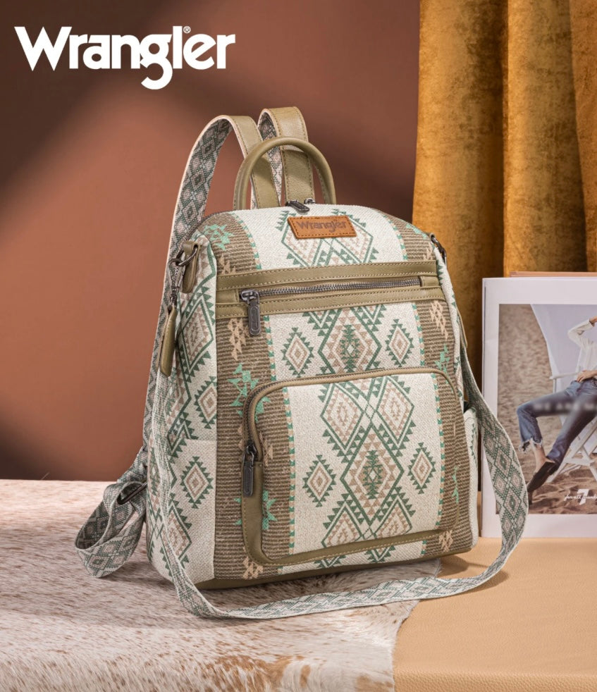 Wrangler Olive green & cream Aztec backpack/crossbody can be worn both ways straps are removable