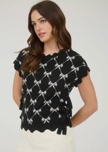 Load image into Gallery viewer, Black short sleeve bow sweater
