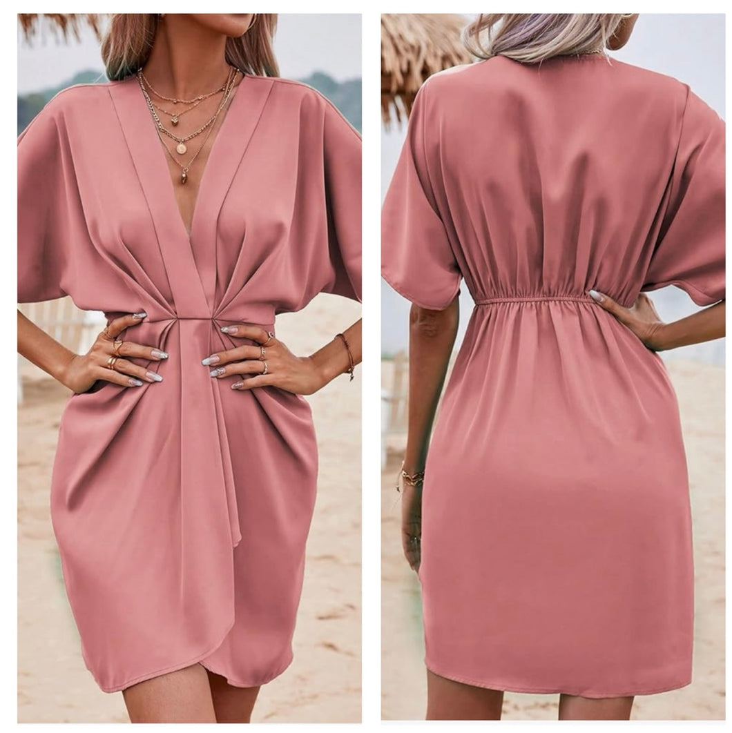Ash Pink short sleeve twist dress