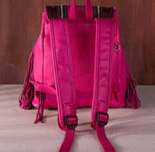 Load image into Gallery viewer, Hot pink floral embroidered backpack with fringe by Montana west
