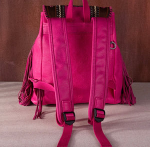Hot pink floral embroidered backpack with fringe by Montana west