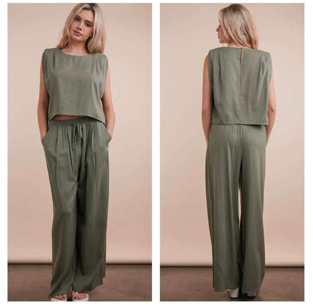 Olive green 2 piece top & pants