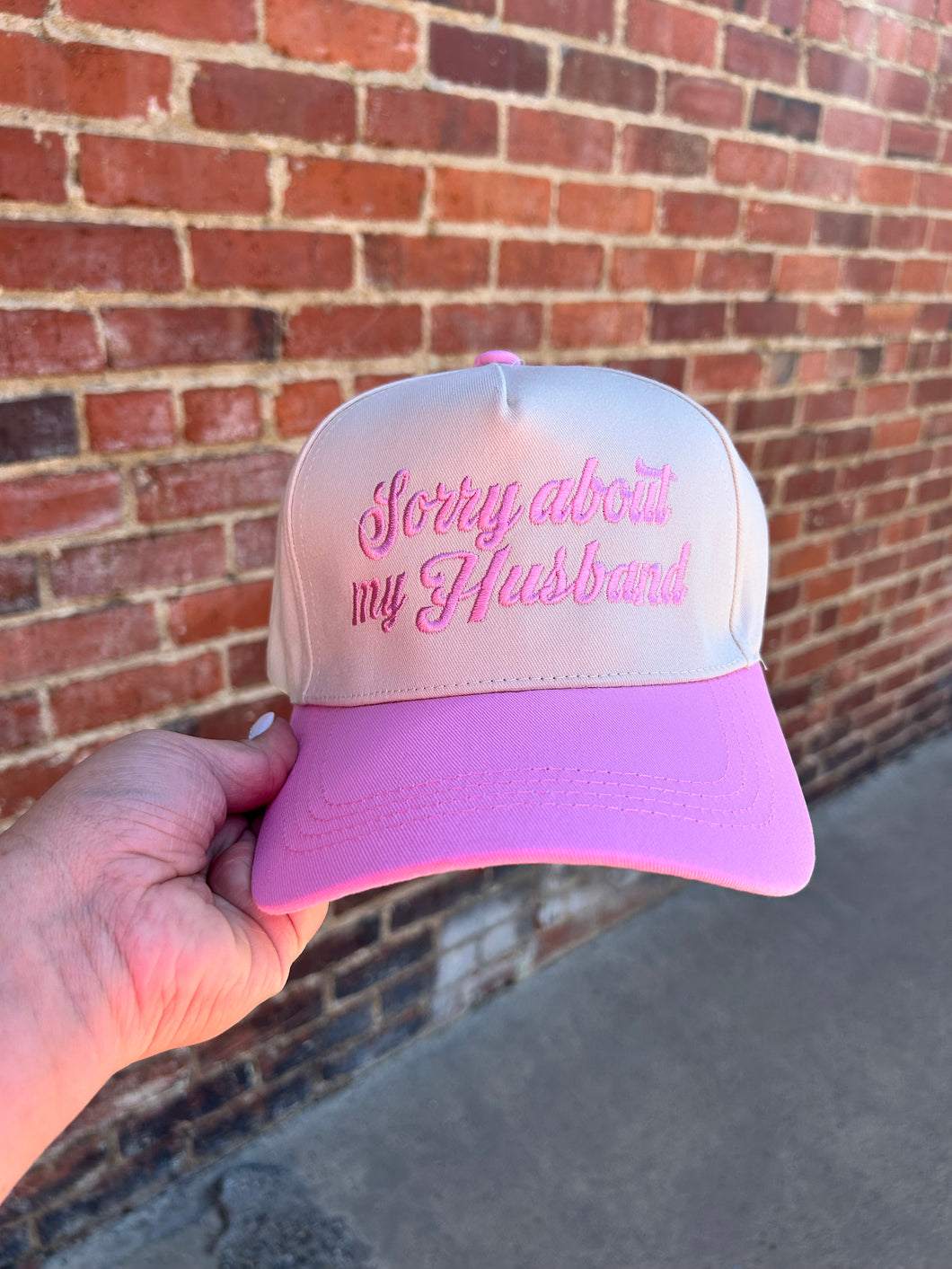Ivory & Baby Pink Sorry about my husband embroidered hat