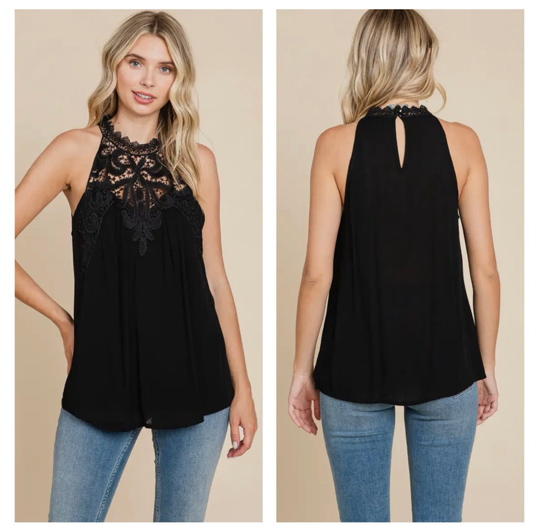 Black crotchet front tank top