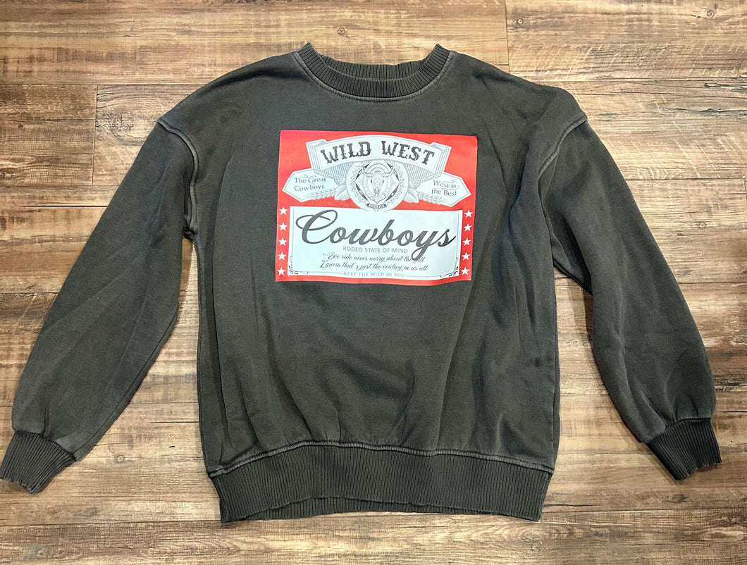 Charcoal acid wash “Wild West Cowboys” Crewneck