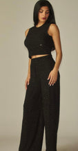 Load image into Gallery viewer, Black with bling accent ribbed 2pc set
