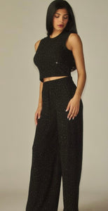 Black with bling accent ribbed 2pc set