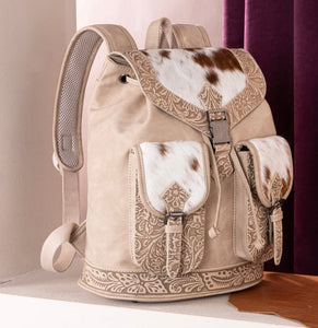 Tan tooled cowhide back by Trinity Ranch