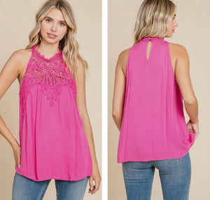 Hot pink crotchet front tank top