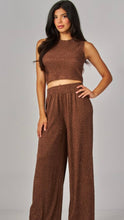 Load image into Gallery viewer, Brown with bling accent ribbed 2pc pant set

